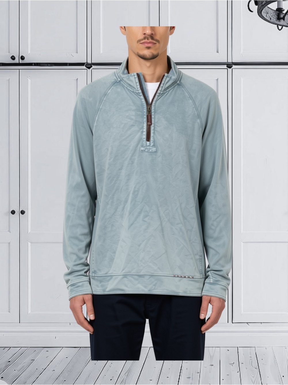 True Grit Cashmere Heather Fleece Quarter Zip Pullover Blue M